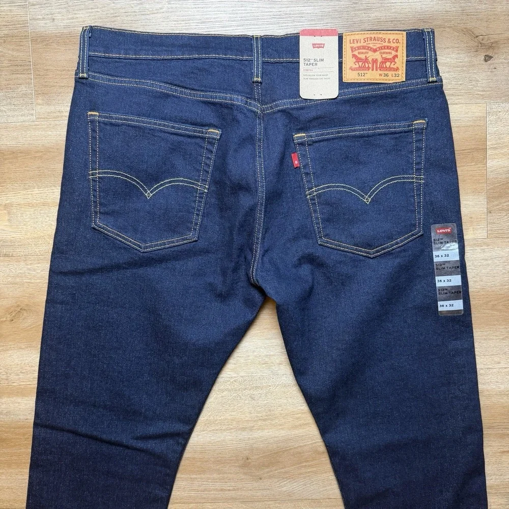 Levis 512 Jeans Men 36x32 Blue Slim‎ Tapered Stretch Denim Dark Indigo Wash NEW